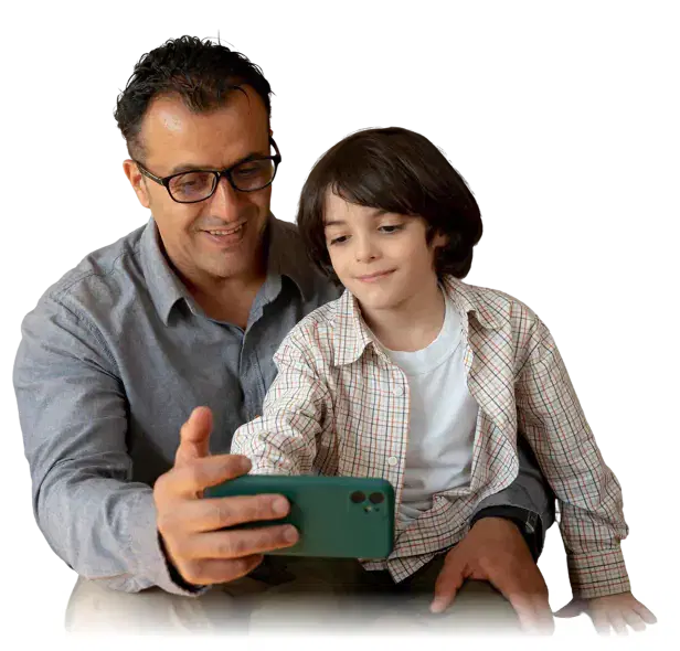 Father and son using CoziCademy for smart screen-time learning